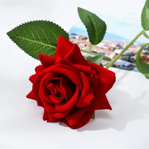 Velvet Artificial Flowers Rose, Single Rose Real to Touch Fake Silk 3.15 Flower Head with Long Stem for Women Wedding Mother Valentine Gift Home Decor Anniversary(Red)
