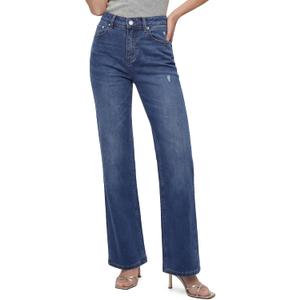 High Waisted Relaxed Straight Leg Jeans for Women, Stretch Denim Loose Fit Everyday Casual Pants, 10