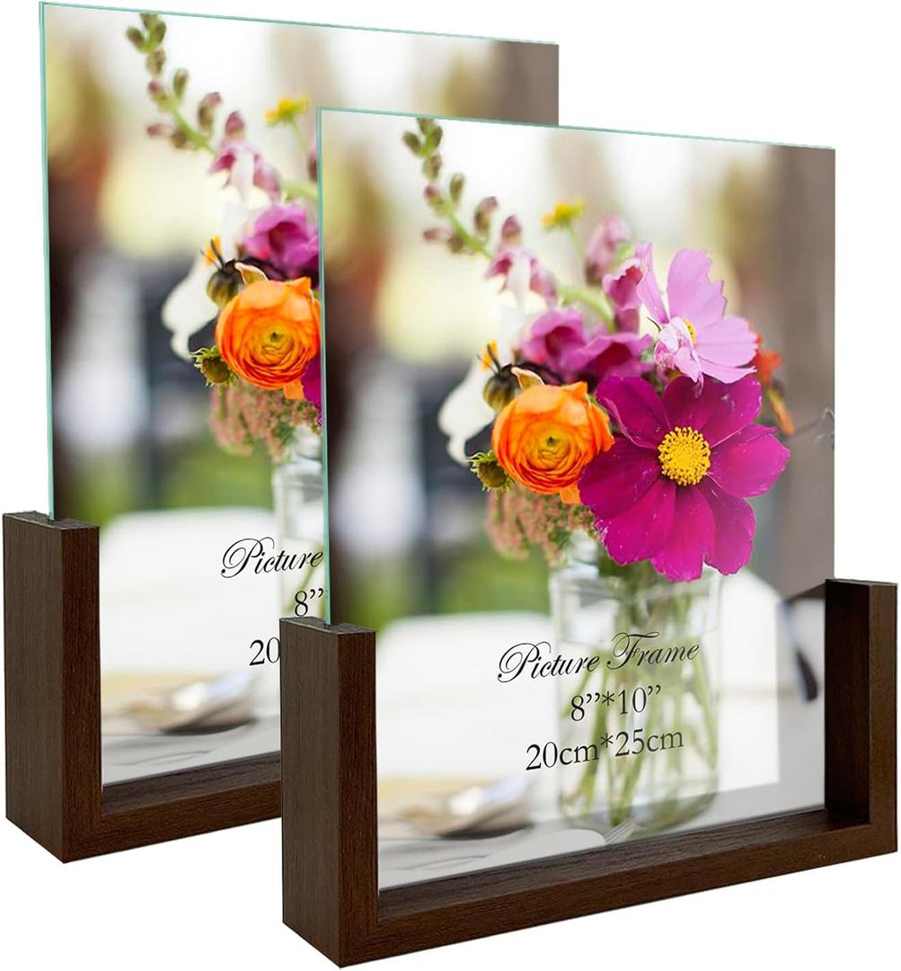 RLAVBL 8x10 Picture Frame Set of 2, Rustic Glass Photo Frames with Base for Tabletop Display