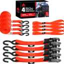 Jack Boss Ratchet Tie Down Straps Set, 1500 lbs Break Strength, 1" x 15' Heavy Duty Ratchet Straps with 4X Soft Loops Padded Handles Coated S Hook, Fits for Moving Appliances Motorcycle, Orange-Red