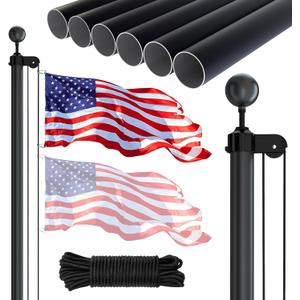 NELXINJO 25FT Sectional Flag Pole Kit, Heavy Duty Aluminum Outdoor In-Ground Flagpole, Black Ball Top, 3x5 USA Flag for Residential Commercial Outdoor Garden(25FT, Black)