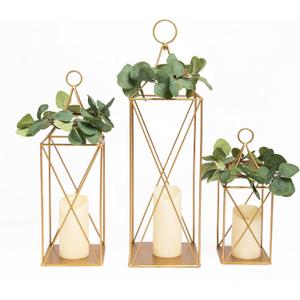 HPC Decor Tall Metal Lantern Decor Set of 3-24" 19" 13" Elegant Decorative Lanterns with Garlands-Modern Gold Candle Lanterns for Garden Porch Decor,Indoor/Outdoor for Wedding Dcor,Party,Home Decor.
