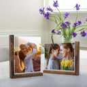 Lavezee 8x10 Picture Frames Set of 2, Rustic L Shaped Double Sided Frame for 8 by 10 Photo, Made of Brown Base and HD Tempered Glass Covers for Table Top Display