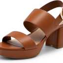 DREAM PAIRS Women's Comfort Chunky Heel Sandals  Platform Block Heels with Adjustable Buckle, Stylish & Comfortable for Daily Wear, Work, & Party Events (6.5, Brown)