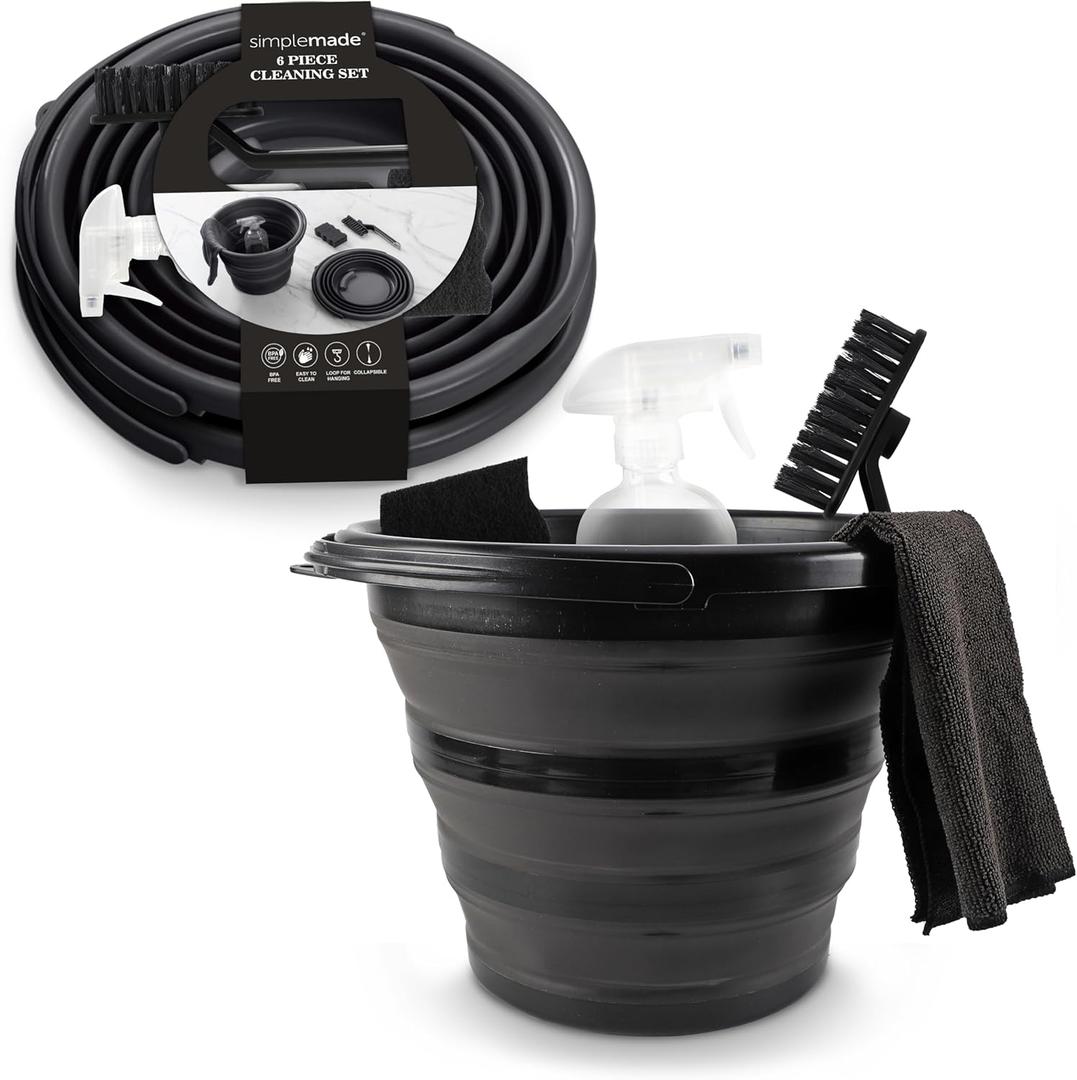 SIMPLEMADE Collapsible Bucket Cleaning Set - Includes 2 Foldable Buckets, Spray Bottle, Rag, Scrubbing Brush and Sponge - Holds Up to 10 liters, Easy Storage, All-Purpose Cleaning Solution