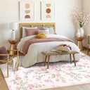 Castage Large Pink Floral Area Rugs 8x10 Washable Rug for Living Room Bedroom Dining Room,Boho Vintage Bohemian Distressed Farmhouse Non Slip Carpet,Blush Flowers Decor