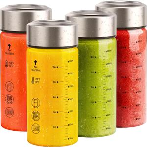 Sursip 12 oz Glass Juice Bottles – 4 Pack Wide Mouth Bottles with Stainless Steel Lids – Leakproof, BPA Free, Heat-Resistant Borosilicate Glass for Juicing, Smoothies, Milk, Protein, Beverage Storage