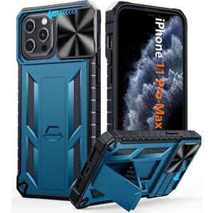 FNTCASE for iPhone 11 Pro-Max Case: Military Grade Drop & Shock Protection Cell Phone Cover with Kickstand & Slide | Rugged Protective Bumper Textured (Blue)