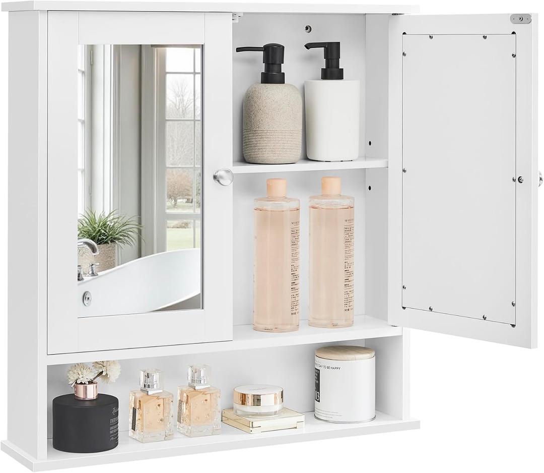 VASAGLE Bathroom Cabinet with Mirror, Wall-Mounted, 2 Mirrored Doors, 5.1"D x 22.2"W x 23"H