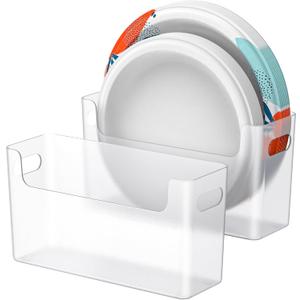 2Pcs Paper Plate Dispenser for 6-9.5 Inch Disposable Plates, Space-Saving Plastic, Foam and Paper Plate Storage Organizer for Cabinet, Countertop, RV or Outdoor (Transparent)