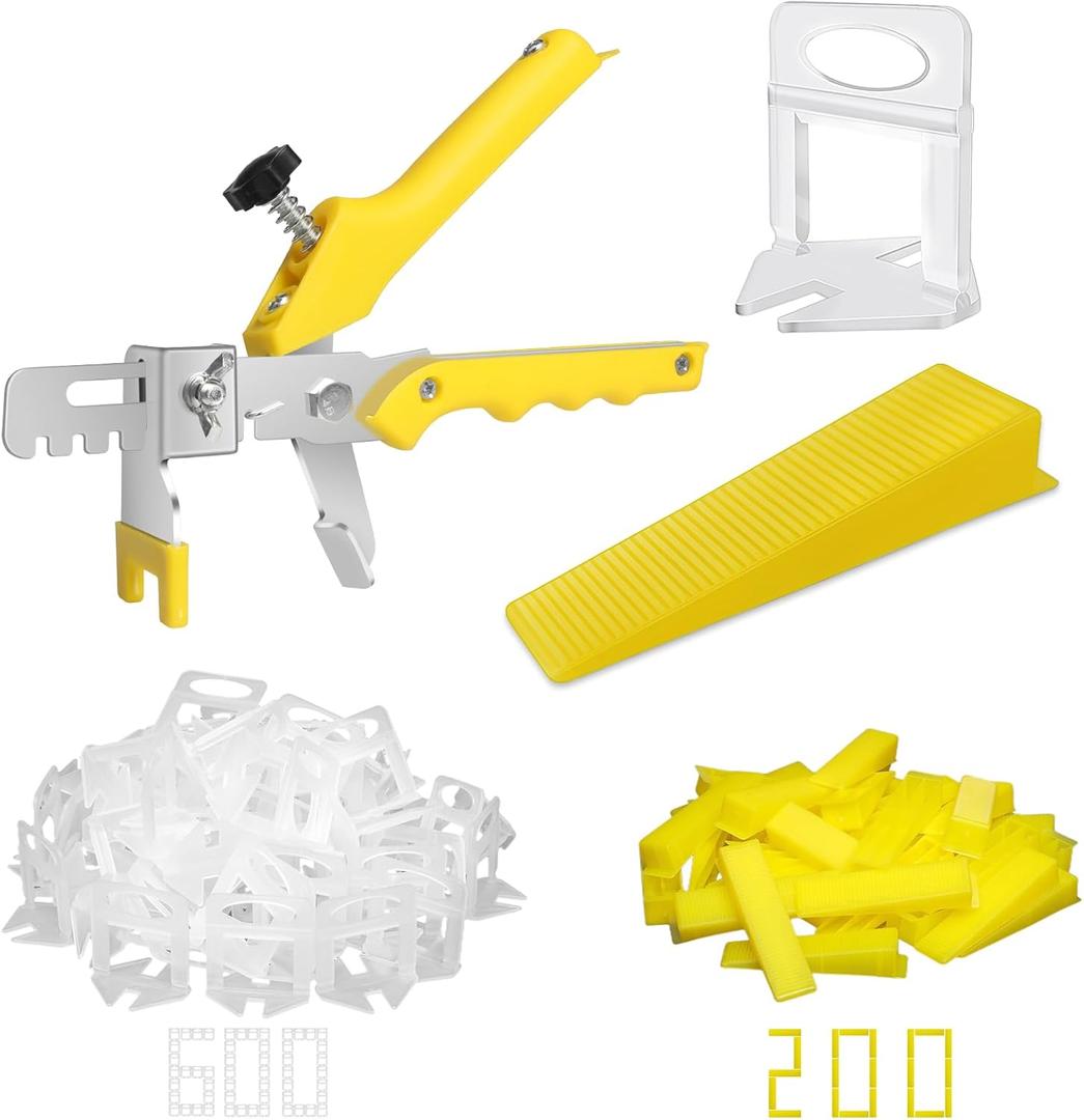 DGSL Tile Leveling System with Tile Plier - 600-Piece Tile Spacers Clips and 200-Piece Reusable Wedges - Tile Tools Set for Stone Installation 1/16 Inch