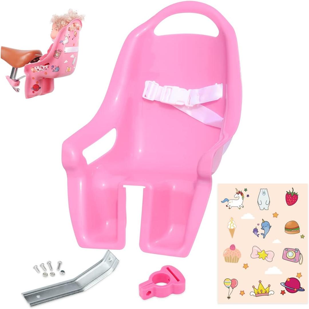 Doll Bicycle Seat with Stickers Decals Bike Attachment Accessory, Multiple Colors (pink)