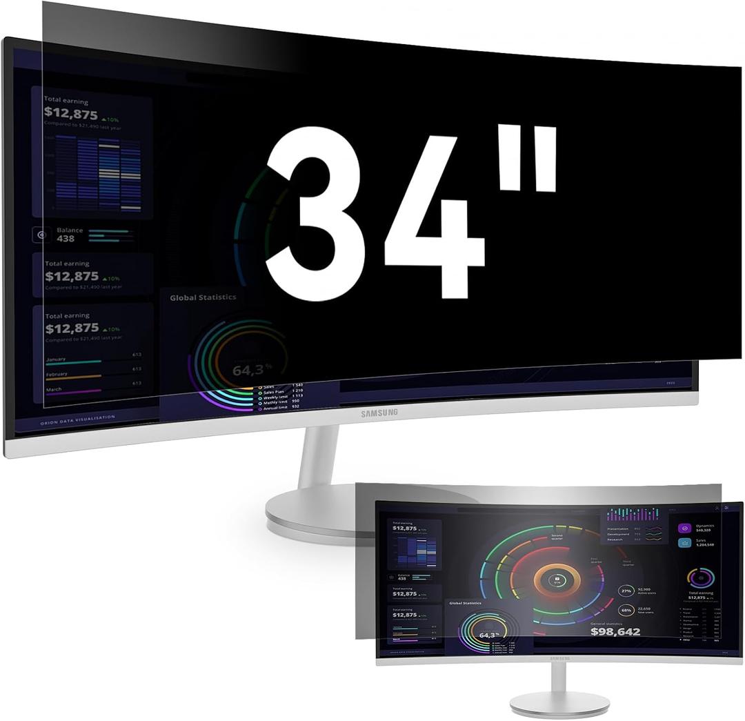 [2024 New] 34 Inch Computer Privacy Screen Filter for 21:9 Widescreen Monitor, Removable Eye Protection Anti Glare Blue Light Filter Privacy Shield, Anti Spy Screen Protector Film 34 in