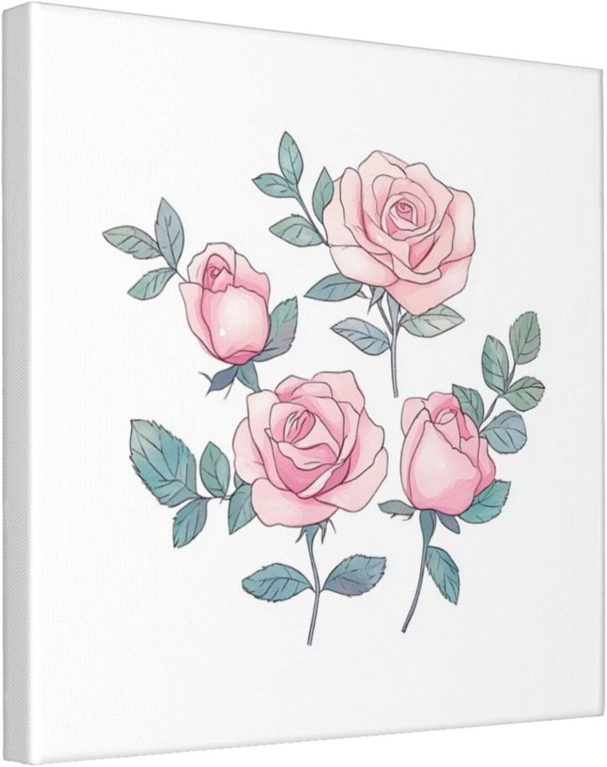 Cute Pink Roses Poster Wall Art Canvas Print Picture For Living Room Farmhouse,12x12 Inch Framed