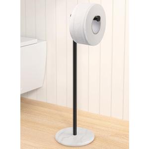 KES Extra High Black Toilet Paper Holder Freestanding 26", Toilet Paper Holder Stand with Natural Marble Base, Floor Free StandingToilet Paper Holder 18/8 Stainless Steel Matte Black, BPH284S66-BK