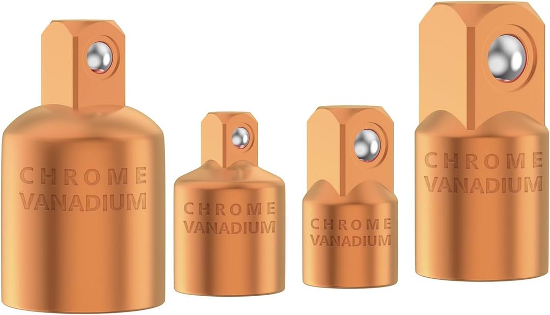 Bates- Impact Socket Adapter and Reducer Set, 4 pcs, Rose Gold, 1/2", 1/4", 3/8", Impact Socket Adapter Set, Impact Adapter Set, 1/2 to 3/8 Socket Adapter Reducer Set, 3/8 to 1/2 Socket Adapter