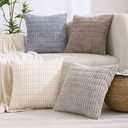 All Smiles Couch Decorative Throw Pillow Covers 18x18 Set of 4 Neutral Winter Farmhouse Rustic Boho Home Decor Soft Plush Striped Corduroy Square Cushion Case for Living Room Bed SOFE
