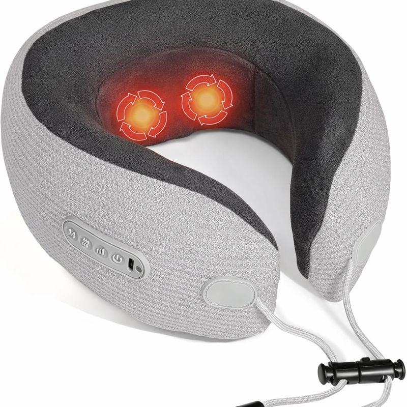 Travel Neck Pillow/Electric Neck Massager with Heating, Memory Foam Pillow for Neck Pain Relief, Neck Support Pillow for Airplane, Car, Office, Gift (Grey)