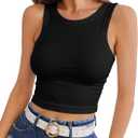 Womens Tank Tops Crew High Neck Sleeveless Ribbed Shirts Slim Fitted Top Summer Basic Casual Blouses Tee (Small, Crop Black)