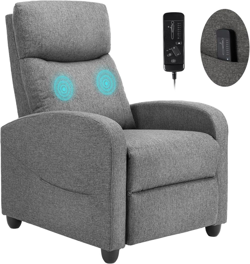 Smug Recliner Chair for Living Room, Linen Recliners, Home Theater Seating with Lumbar Support with Adjustable Backrest and Footrest, Modern Living Room Furniture with Padded Seat Backrest, Grey