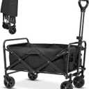 Collapsible Folding Beach Wagon,Utility Grocery Wagons Carts Foldable with Wheels for Sand Camping Sports Shopping Outdoor. (Black)