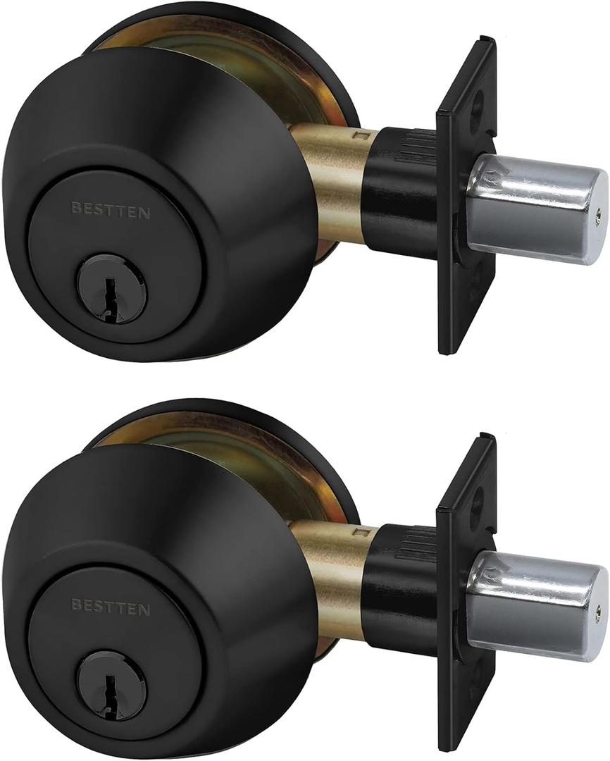 BESTTEN 2 Pack Single Cylinder Deadbolt, Keyed Alike Dead Bolt Entry Door Lock, Thumb Turn Inside, for Exterior Front Doors, Matte Black