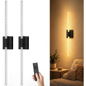 iThird Crystal Bubble Wall Sconces Set of 2: 10000mAh Rechargeable Wireless Lights with Remote & 360° Rotate, 4 Color Temps Dimmable, 31.5" Wall Lamp for Bedroom Living Room Mirror, Black