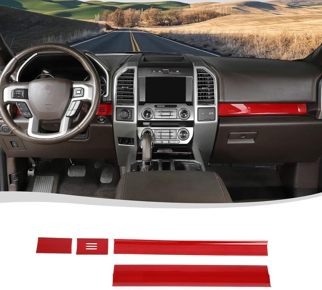 Voodonala for Ford F150 2015-2020 Center Console Panel Cover Compatible with Ford F150 2015-2020 (ABS,Red,4Pcs/Set)