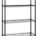 Amazon Basics 4-Shelf Adjustable, Heavy Duty Storage Shelving Unit on 3'' Wheel Casters, Metal Organizer Wire Rack, 36" L x 14" W x 57.75" H, Black