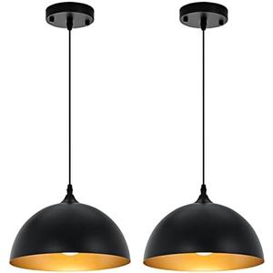SESIMENT Farmhouse Pendant Lighting for Kitchen Island,Black and Gold Dome Pendant Light Fixtures, Industrial Hanging Ceiling Light for Dining Room Foyer Cafe Kitchen Sink,2 Pack
