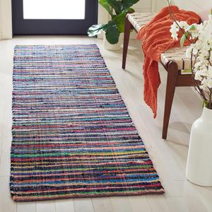 Rag Rug Collection Runner Rug - 2'3" x 6', Blue & Multi, Handmade Boho Stripe Cotton, Ideal for High Traffic Areas in Living Room, Bedroom (RAR240B)