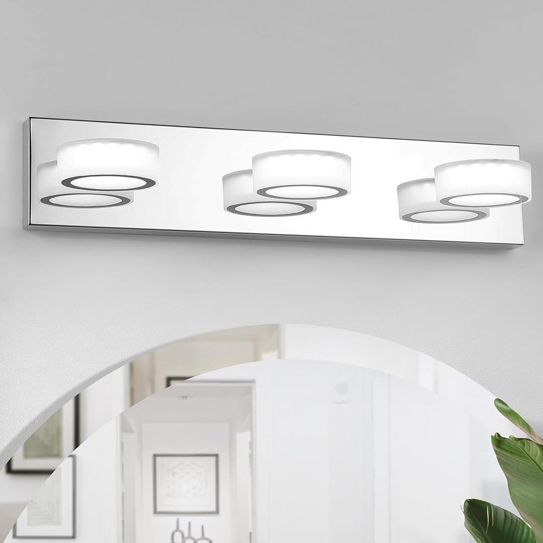 3 Light Bathroom Vanity Light, Modern Chrome Bathroom Light Fixtures Over Mirror, Bath Lamps Wall Scone 18W LED Vanity Lights with 360Rotating Lamp Head, 3-Light,24Inch