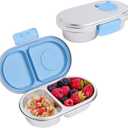 Good Bare Stainless Steel Snack Container for Kids  2 Compartment Metal Bento Box, Leakproof, BPA-free, Easy-Open Latch, Dishwasher Safe, Small Snack Pack, Perfect for On-the-Go (Sky Blue)