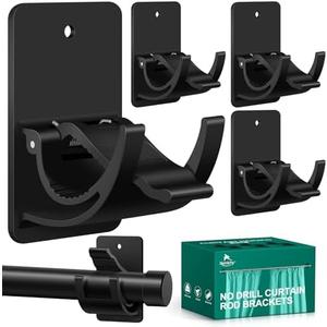 Xemichy No Drill Curtain Rod Brackets, 4 PCS Self Adhesive Curtain Hooks 20lb, Nail Free Adjustable Curtain Rod Holders Rental Friendly for Apartment, Kitchen, Bathroom, Dorm ＆ Living Room