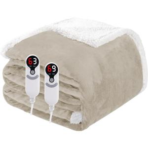 Electric Heated Blanket Queen Size 84"x90", Soft Flannel with Dual Controllers & Overheat Protection, 9 Adjustable Heat Settings & 10-Hour Auto-Off Timer, Fast Heating for Winter Comfort, Camel