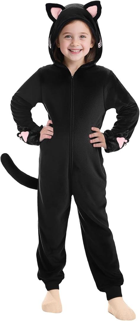 Joycover Cat Costume For Girls, Black Cat Costume For Girls Kids Dress Up, Onesie Cat Noir, Role Play Halloween Costumes (M(7-8Y))