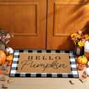 Tinideya 2 Pcs Fall Door Mat Hello Pumpkin Welcome Non Slip Coir Mats Thanksgiving Black White Plaid Harvest Floor Layering Doormats Seasonal for Front Porch Entryway Decor( Black White Plaid)