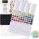 Artecho Metallic Watercolor Paints, 50 Glitter Watercolor Paint Set, Water Colors Paint Adult Set with Bottom Ring for Easy Holding, Ideal for Amateur Hobbyists, Painting Lovers and Artists