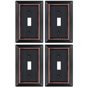 Dyekou Oil Rubbed Bronze Light Switch Cover Plate, Decorative Metal Aged Bronze Switch Plates Outlet Cover, Light Switch Cover Plate, 1-Gang Wall Plates (Single Toggle, 4 Pack)