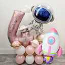6 Pack Pink Rocket Balloons - Space Theme Party Decorations, Aluminum Foil Balloons for Birthday, Baby Shower, NASA Events
