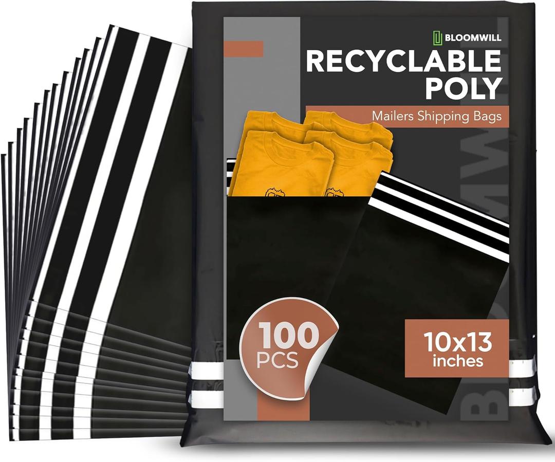 Poly Mailers - 100 Pcs 10"x13" Large Mailing Envelopes, Self-Adhesive Plastic Envelopes, Strong Tear-Resistant Packaging Bags, Poly Shipping Bags for Clothes, Accessories, & More (Black)