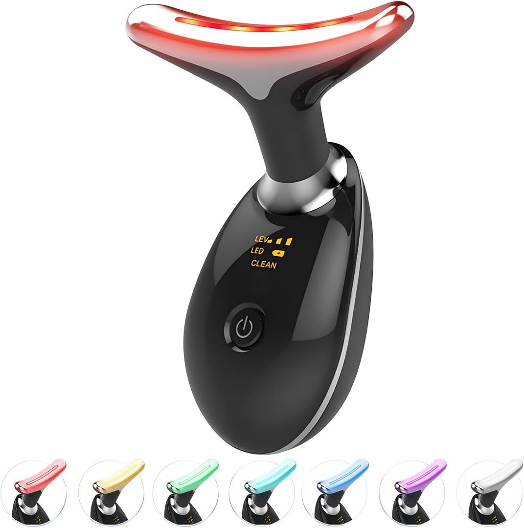 ELISHINE Red Light Therapy for Face and Neck, 7 Color Light Based Face Massager Tool, Portable Skin Care Tool for Firming, Tightening and Lifting (Glossy Black)