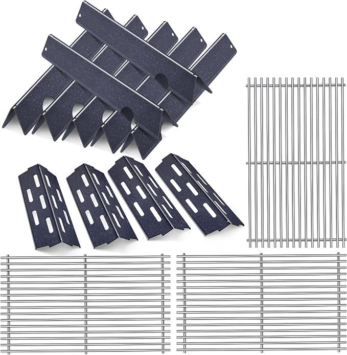OTAMECE 66097 Grill Grates with Grill 66041 66796 Flavorizer Bars Heat Deflectors for Weber Genesis II Grill Parts, E-410, S-410, Genesis II LX E-440, S-440, Porcelain Heat Plate Deflectors