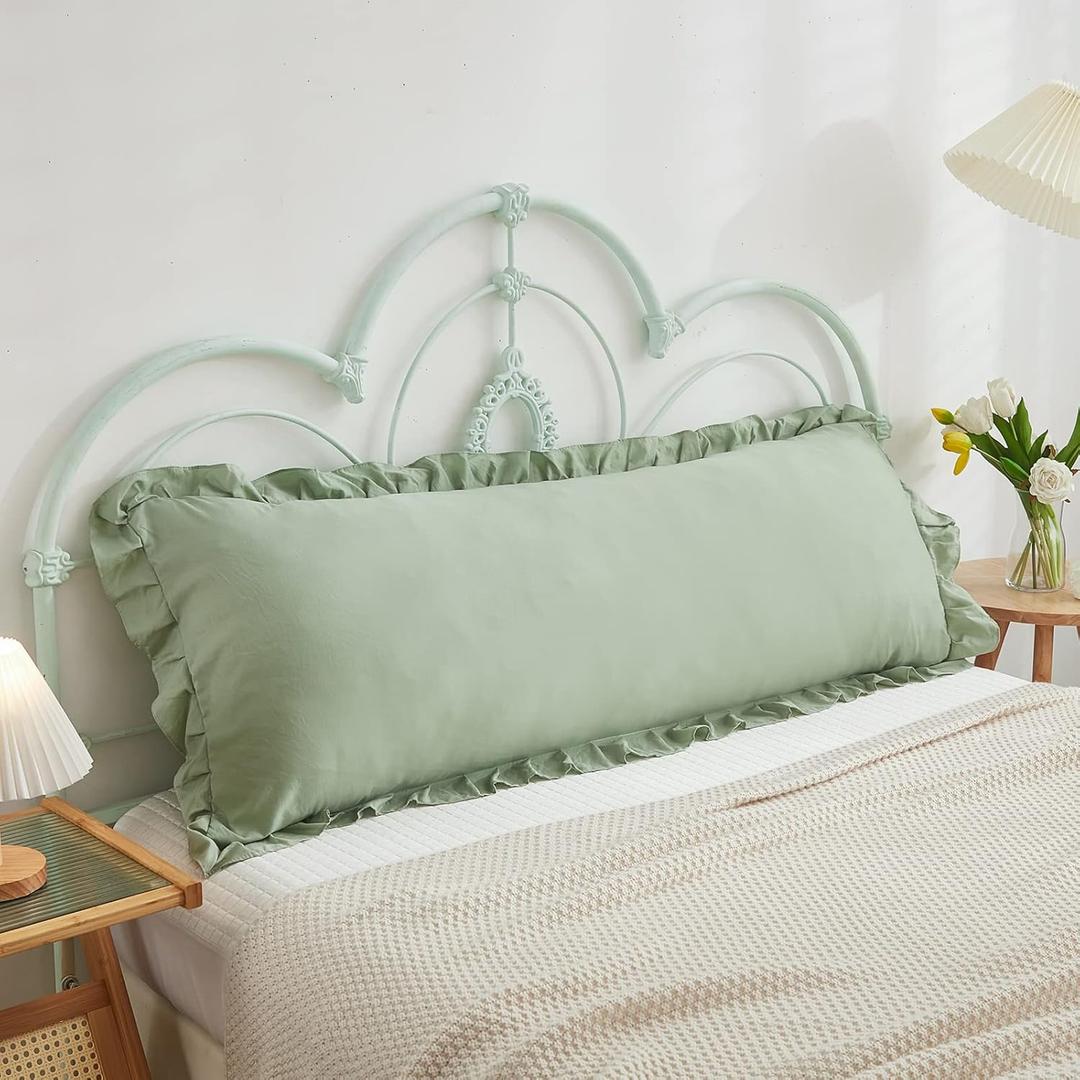 Sage Green Body Pillow Cover 20x54inches Long Pillowcase Ruffled Pillowcases Shabby Chic Ruffled Fringe Decor Body Ruffled Pillow Sham Cute Pillowcase (1 Body, Sea Green)