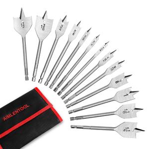 13 Piece Spade Drill Bit Set, Paddle Flat Bit for Woodworking, Hole Cutter Wood Drill Bit Set with Quick Change Shank, 1/4" to 1-1/2", Nylon Storage Pouch Included