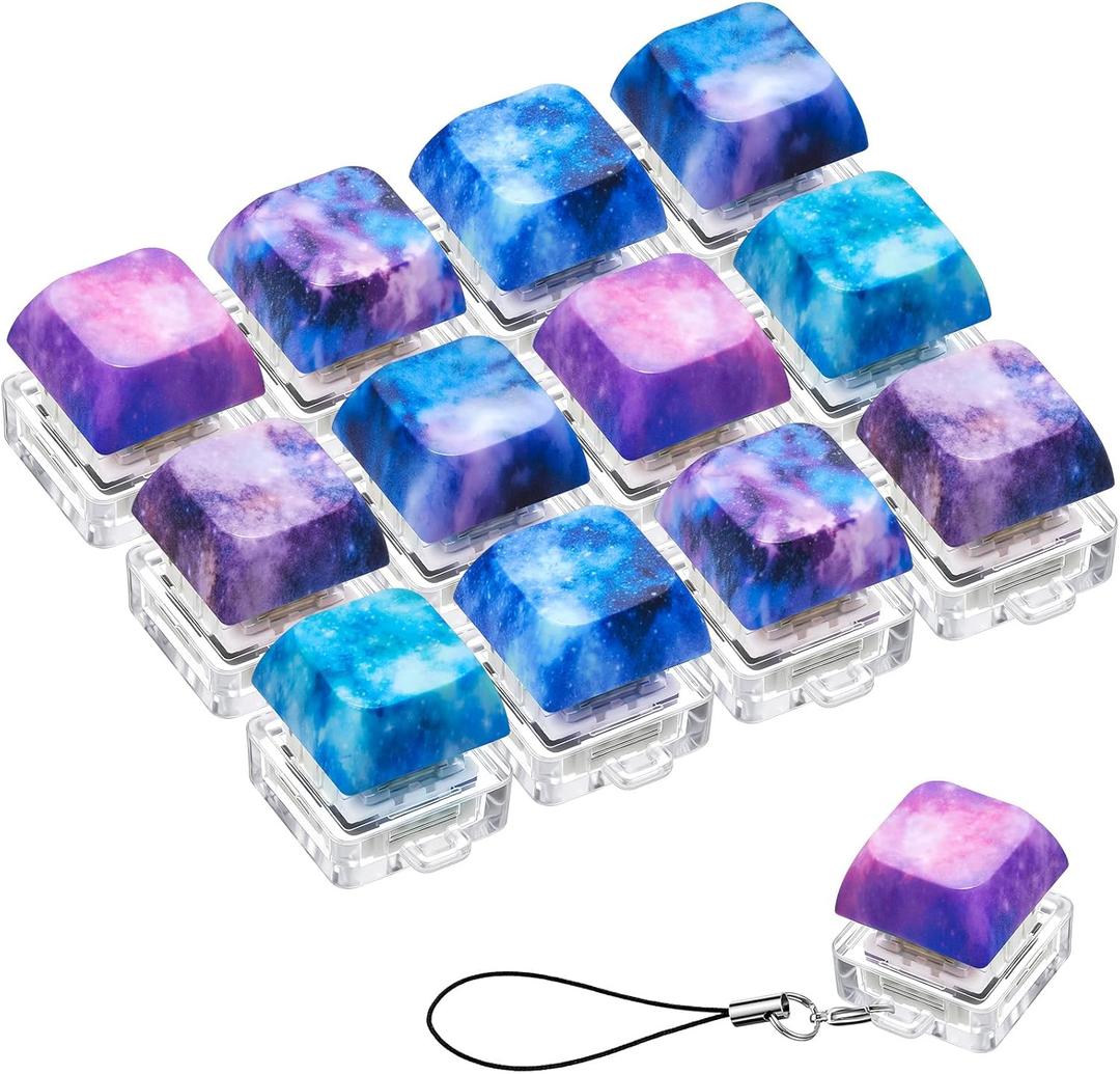 Taiyin 6 Pcs Keyboard Toy Clicker Keyboard Fidget Keychain Decompression Toys Button Stress Relief Gifts for Adult to Relief Stress Pass The Time (Galaxy)