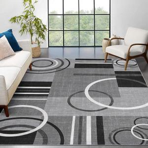 RUGSREAL 10x13 Rugs for Living Room Washable Rug Abstract Circles Rug Contemporary Modern Area Rugs Stain Resistant Low Pile Throw Carpet for Bedroom Home Decor, Grey RUGSREAL 10x13 Rugs for Living Room Washable Rug Abstract Circles Rug Contemporary Modern Area Rugs Stain Resistant Low Pile Throw Carpet for Bedroom Home Decor, Grey