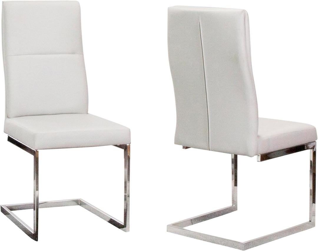 Sunset Trading Opal Faux Leather Dining Chairs, Set of 2 | S-Shaped Polished Chrome Cantilever Base | Light Gray Padded Faux Leather Seats and High Back | Contemporary, Modern Kitchen Accent Sidechair