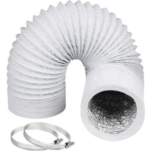 Omont Dryer Vent Hose 4 Inch 5FT Flexible Dryer Ducting Tube Air Duct Aluminum Insulated Flex Hose Kit Indoor Outdoor (White)