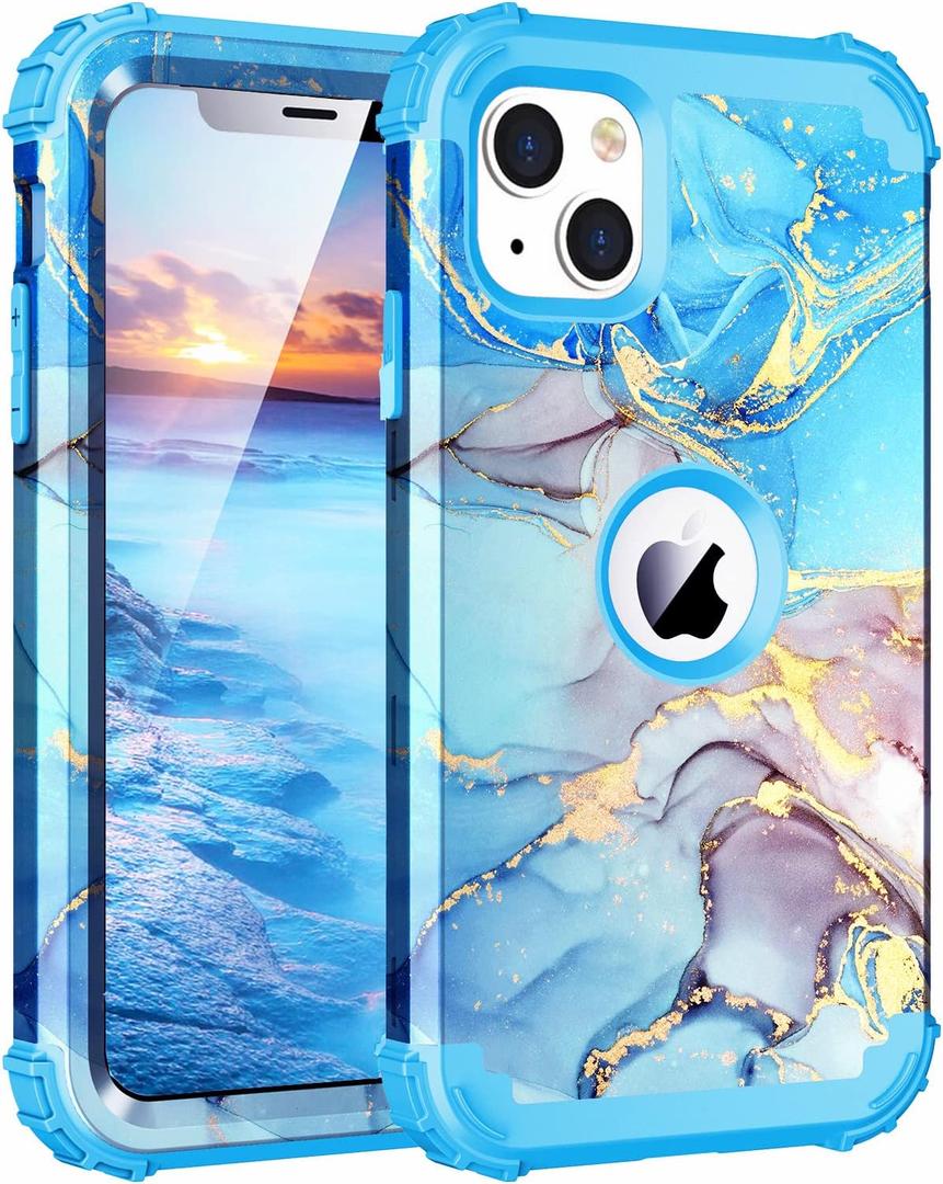 BQQFG for iPhone 12 Pro Case,Three Layer Heavy Duty Shockproof Hybrid Hard Plastic Bumper Soft Silicone Rubber Drop Protective Cover Case for iPhone 12 Pro 6.1",Blue